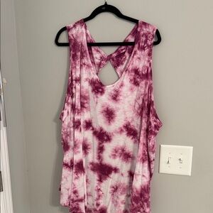 Sleeveless Tie-Dye Crisscross Back Tank Top - Pink
